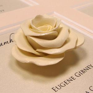 Deatil of one of our Guild Handmade Roses in Ivory with ivory lustre